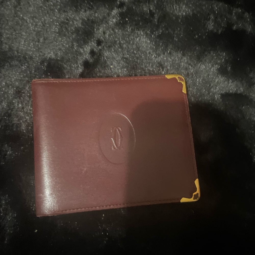 Cartier Burgundy Leather Wallet with Gold Corner Accents